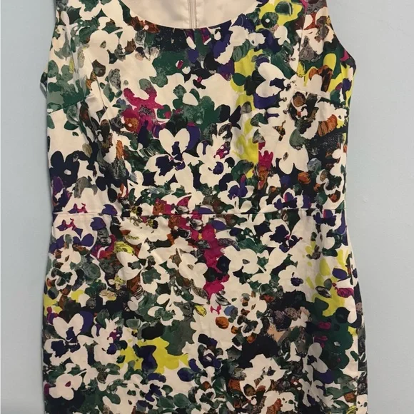 Ann Taylor Floral Midi Dress in White, Green, Purple, Yellow - Picture 4 of 7